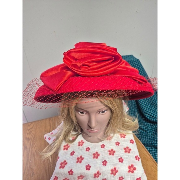 VINTAGE Wool Felt wide rim hat granny Red Hat Society Church Fancy Hat - Picture 3 of 9